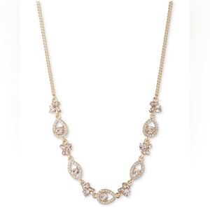 Givenchy Gold-Tone Champagne Pink Crystal Accent Necklace, NWT On Gift Box